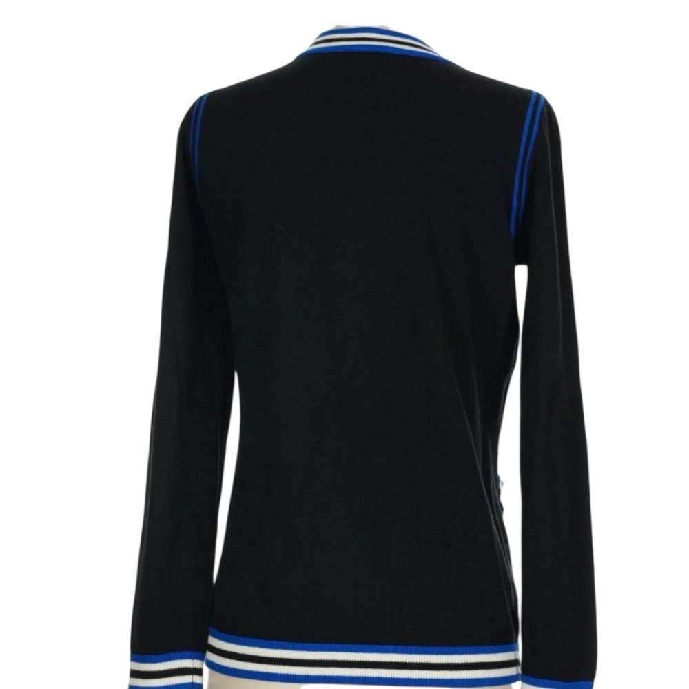Talbots Black Cardigan with Blue/White Stripes, P2P:19”, L:26.5” - Picture 3 of 10